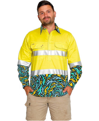 WORKWEAR, SAFETY & CORPORATE CLOTHING SPECIALISTS MENS SPUN OUT HI VIS DAY/ NIGHT YELLOW 1/2 PLACKET WORKSHIRT