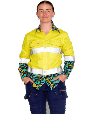 WORKWEAR, SAFETY & CORPORATE CLOTHING SPECIALISTS WOMENS SPUN OUT HI VIS DAY/ NIGHT YELLOW FULL PLACKET WORKSHIRT