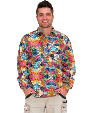 WORKWEAR, SAFETY & CORPORATE CLOTHING SPECIALISTS MENS FRACTAL FULL PRINT 1/2 PLACKET WORKSHIRT