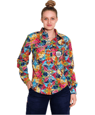 WORKWEAR, SAFETY & CORPORATE CLOTHING SPECIALISTS - WOMENS FRACTAL FULL PRINT FULL PLACKET WORKSHIRT