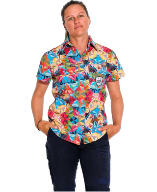 WORKWEAR, SAFETY & CORPORATE CLOTHING SPECIALISTS - WOMENS FRACTAL S/S FULL PLACKET SHIRT