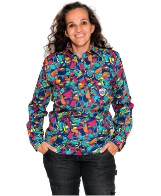 WORKWEAR, SAFETY & CORPORATE CLOTHING SPECIALISTS - WOMENS VENTURA FULL PRINT 1/2 PLACKET WORK SHIRT