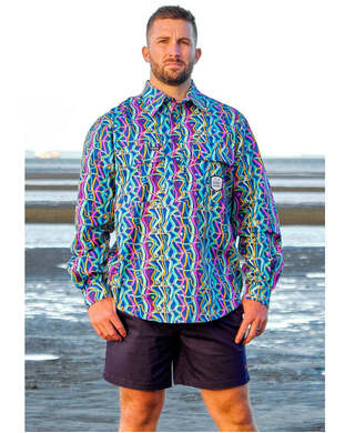 WORKWEAR, SAFETY & CORPORATE CLOTHING SPECIALISTS MENS SPACE WEAVE FULL PRINT 1/2 PLACKET WORKSHIRT