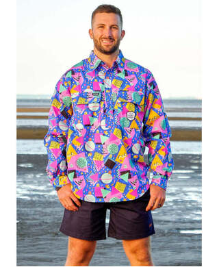 WORKWEAR, SAFETY & CORPORATE CLOTHING SPECIALISTS MENS COSMIC CONFETTI FULL PRINT 1/2 PLACKET WORKSHIRT