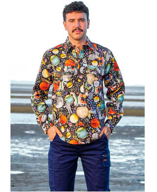 WORKWEAR, SAFETY & CORPORATE CLOTHING SPECIALISTS - MENS MOON MUTTS FULL PRINT 1/2 PLACKET WORKSHIRT