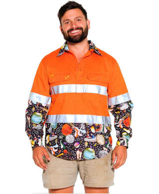 WORKWEAR, SAFETY & CORPORATE CLOTHING SPECIALISTS MENS MOON MUTTS HI VIS DAY/ NIGHT ORANGE 1/2 PLACKET WORKSHIRT