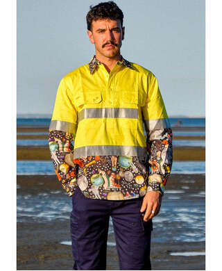 WORKWEAR, SAFETY & CORPORATE CLOTHING SPECIALISTS - MENS MOON MUTTS HI VIS DAY/ NIGHT YELLOW 1/2 PLACKET WORKSHIRT