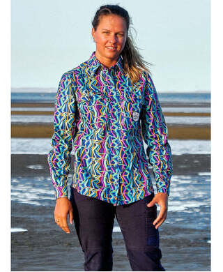 WORKWEAR, SAFETY & CORPORATE CLOTHING SPECIALISTS - WOMENS SPACE WEAVE FULL PRINT FULL PLACKET WORKSHIRT