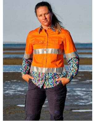 WORKWEAR, SAFETY & CORPORATE CLOTHING SPECIALISTS - WOMENS SPACE WEAVE HI VIS DAY/ NIGHT ORANGE FULL PLACKET WORKSHIRT