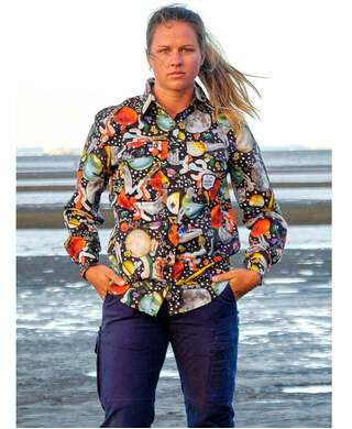 WORKWEAR, SAFETY & CORPORATE CLOTHING SPECIALISTS - WOMENS MOON MUTTS FULL PRINT FULL PLACKET WORKSHIRT