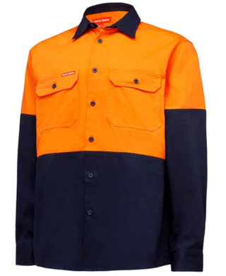 WORKWEAR, SAFETY & CORPORATE CLOTHING SPECIALISTS Core - Mens Hi Vis L/S H/weight 2 tone Cotton Drill Shirt