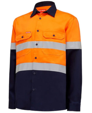 WORKWEAR, SAFETY & CORPORATE CLOTHING SPECIALISTS Core - Mens Hi Vis L/S H/weight 2 tone Cotton Drill Shirt w/Tape 1