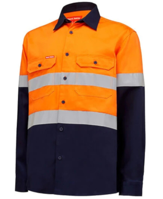 WORKWEAR, SAFETY & CORPORATE CLOTHING SPECIALISTS - Core - Mens Hi Vis L/S H/weight 2 tone Cotton Drill Shirt w/Tape