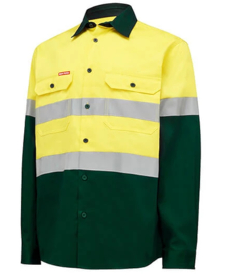 WORKWEAR, SAFETY & CORPORATE CLOTHING SPECIALISTS - Core - Mens Hi Vis L/S H/weight 2 tone Cotton Drill Shirt w/Tape 1