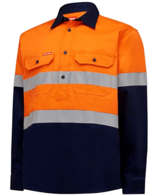 WORKWEAR, SAFETY & CORPORATE CLOTHING SPECIALISTS - Core - Mens Hi Vis L/S H/weight 2 tone Cotton Drill Shirt w/Tape