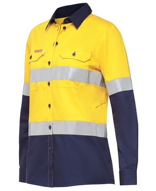 WORKWEAR, SAFETY & CORPORATE CLOTHING SPECIALISTS - Koolgear - Womens Ventilated Hi-Vis Two Tone Shirt with Tape Long Sleeve